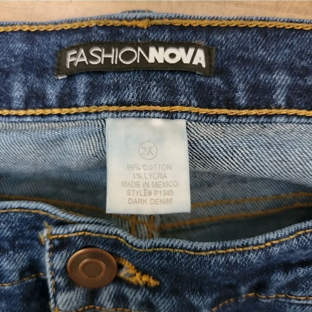 Fashion Nova Mom Jeans High-Rise Straight Leg Dark Wash Denim Size 2X